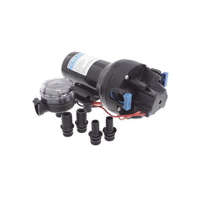 Bomba de diafragma controlada por presión para trabajo pesado ParMax de 12 Vcd, caudal de 5 GPM, presión máxima 60 psi, para manguera de diámetro interior de 13 mm (1/2") y 19 mm (3/4") | P501J-118S-3A
