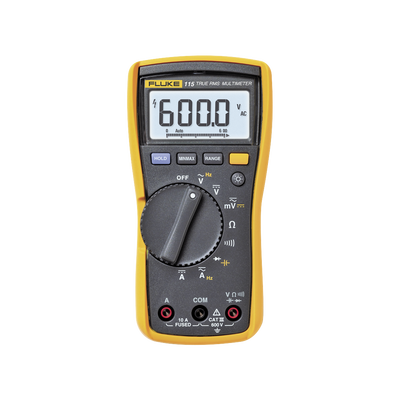 Multímetro Digital para Electricista, Para Pruebas de Capacitancia y Diodos, Uso con Voltaje Máximo de 600 V, Pantalla LED Retroiluminada | FLUKE-115