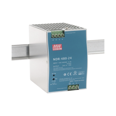 Fuente de Poder Industrial de 480W, salida 24 Vcc, para montaje en Riel Din | NDR48024