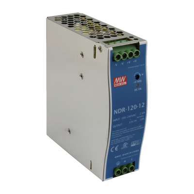 Fuente de poder industrial de 120 W, salida 12 Vcc, entrada 90~264 VCA, para montaje en riel DIN, | NDR-120-12