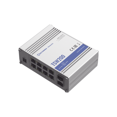 Switch Industrial No-Administrable 8 puertos Gigabit PoE 802.3af/at, 2 puertos SFP | TSW200