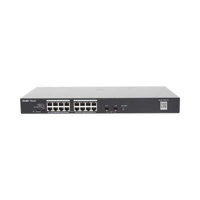 Switch PoE+ No Administrable, Hasta 247 Watts, con 18 Puertos Gigabit PoE+ y 2 Uplinks SFP 1G, Visible en la Topología | RG-ES118GS-P-L
