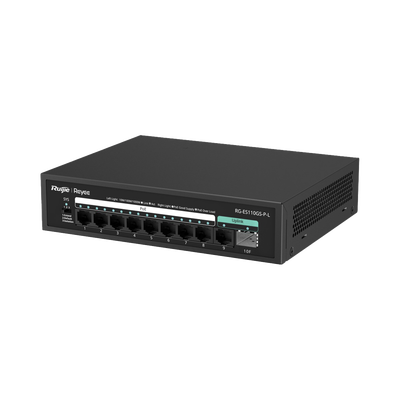 Switch PoE+ no Administrable, hasta 120 Watts, no administrable, 8 puertos PoE+, 2 Uplink Gigabit Ge / SFP | RG-ES110GS-P-L
