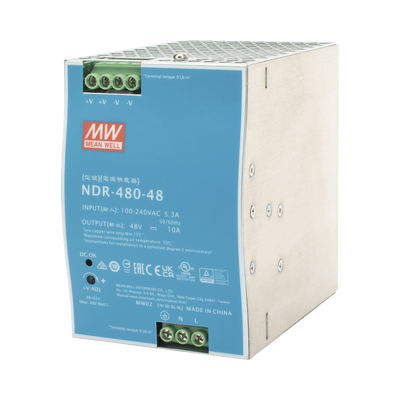 Fuente de Poder Industrial de 480W, salida 48 Vcc, para montaje en riel Din | NDR-480-48
