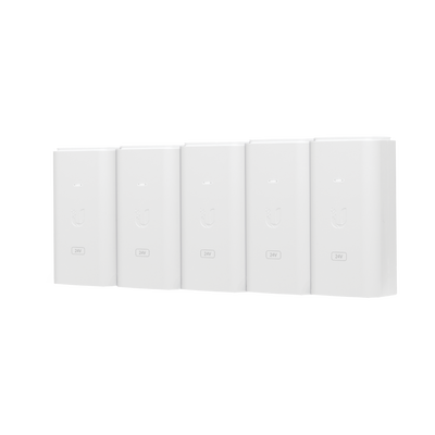 5 Unidades del Adaptador PoE Ubiquiti de 24 VDC, 0.5 A con puerto Gigabit, color blanco | POE-24-12W-5P