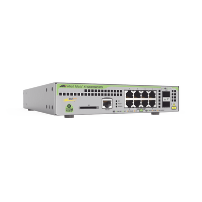 Switch PoE+ Administrable CentreCOM GS970M, Capa 3 de 8 Puertos 10/100/1000 Mbps + 2 SFP Gigabit, 124 W | AT-GS970M/10PS-R-10