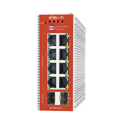 Switch L2+ PoE Industrial / Administración Cloud-Web-CLI / 8 Puertos PoE af/at 100/1000 Mbps / 2 Puertos SFP Gigabit / Presupuesto PoE 120 W / Protocolo ERSP (redundancia enlaces) | WI-PCMS310GF-I
