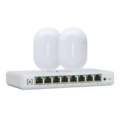Kit de lanzamiento Alta Labs: Incluye 1 Switch PoE S8-POE / 2 Puntos de Acceso WiFi 6 AP6-PRO / Bloqueo de Contenido / Administración en la Nube/App Gratuita / Compatible con la plataforma Purple | ALTA-S8-KIT
