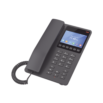 Teléfono IP Hotelero con pantalla LCD a color, 2 líneas SIP con 2 cuentas, codec Opus, IPV4/IPV6, color negro, con gestión en la nube GDMS | GHP631