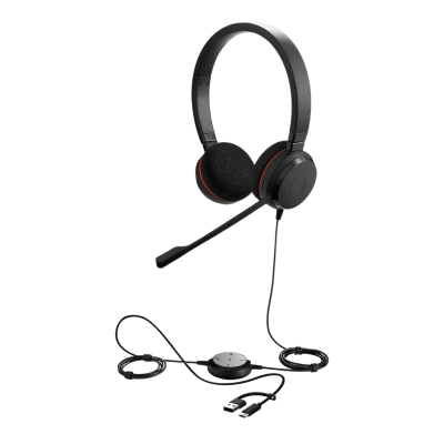 Jabra Evolve 20 DUO con Conexión USB C/A, Micrófono con Cancelación de Ruido de Ultima Generación, Configuración Plug and Play (4999-823-169) | EVOLVE20-DUO-MS-USB-C/A