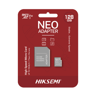 Memoria microSD con Adaptador Ideal para Celular o Tablet / 128 GB / Multipropósito / Clase 10 / 92 MB/s Lectura / 50 MB/s Escritura | HS-TF-C1/128G/NEO/A