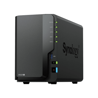 NAS DiskStation DS225+ | 2 Bahías | Intel Celeron J4125 | 2 GB DDR4 | Hasta 40 TB | Puertos 1GbE y 2.5GbE | USB 3.2 Gen 1 | Compatible con RAID | Synology DSM. | DS225+