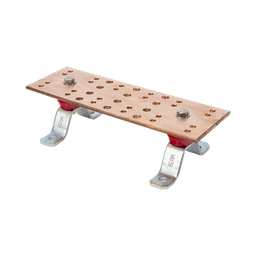 [LP-BUS-TMX12] Barra Unión Telecom TMGB / 12 x 4 x 1/4 in / 100% Cobre / 12+24 Orificios / Aisladores Rojos / J-STD-607-A | LP-BUS-TMX12