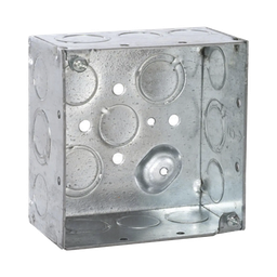 [HUB-232] Caja Cuadrada Galvanizada  de 4" x 4", profundidad de 2 1/8". Cuenta con 10 KO de 1/2" y 6 TKO (1/2" - 3/4")) | HUB-232