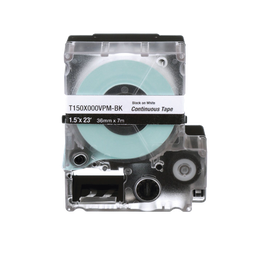 [T150X000VPM-BK] Casete de Etiquetas de Vinilo de Cinta Continua, Color Negro Sobre Blanco, Uso Interior/Exterior, 36 mm (1.42 Pulgadas) de Ancho x 7.6 Metros (24.93 Pies) de Largo | T150X000VPM-BK