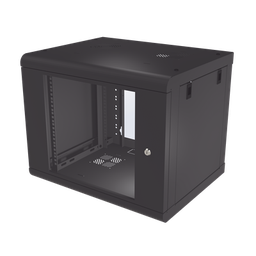 [SR-1909-LH2G] Gabinete de Pared de 9U con Puerta de Cristal Templado, 479.5 mm de Profundidad, Rack de 19'', Acero Reforzado Color Negro. | SR-1909-LH2G