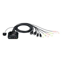 [CS22H] Conmutador KVM con cable HDMI 4K USB de 2 puertos con selector de puerto remoto |  4096x2160 @ 60Hz (4K DCI) | HDCP 2.2 |  Jack 3.5mm (Audio/Micrófono) | Conecta y controla 2 equipos con un solo monitor, teclado y mouse | CS22H