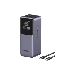 [35524B] Power Bank de 20000mAh | 3 Salidas 130W Max. | USB-A + 2 USB-C | PD 3.0 | QC3.0 | FCP | SCP | Pantalla Inteligente | Carcasa Ignifuga | Color Gris | Incluye Cable USB de 50cm | Carga tu Laptop de Manera Segura. | 35524B