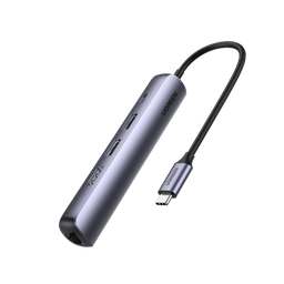 [10919] HUB USB-C (Docking Station) 5 en 1 | Ultra Delgado | 2 USB-A 3.1 a (5 Gbps) | HDMI 4K@60Hz | RJ45 (Gigabit Ethernet) | USB-C PD Carga Rápida 100W | Soporta OTG | Chips Inteligentes | Pequeño y Ligero | Caja de Aluminio. | 10919