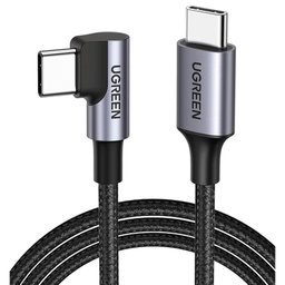 [50123] Cable USB-C a USB-C | 1 Metro (3.28 Pies) | Conector con Ángulo Recto de 90° | Carga Rápida de hasta 60W | 480 Mbps | PD3.0 | QC4.0/3.0/2.0 | FPC | AFC | Protección Integrada | Caja de Aluminio | Nylon Trenzado | Color Negro | 50123
