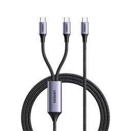 [35087] Cable USB-C a Y (USB-C & USB-C) | 1.5 Metros | Carga Rápida de hasta 100W | PD3.0 | QC4.0/3.0/2.0 | FPC | AFC | Protección Integrada| Caja de Aluminio | Nylon Trenzado | Amplia Compatibilidad | Color Negro. | 35087