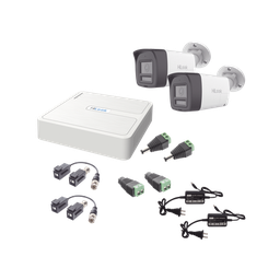 [HL-1080P-2B-TWA] Kit HiLook Audio Bidireccional TurboHD 1080p / DVR 4 Canales / 2 Cámaras Bala (Exterior) con Bocina y Microfóno Integrado / 2 Fuentes de Poder / Accesorios | HL-1080P-2B-TWA