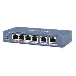 [DS-3E0106HP-E] Switch PoE+ / No Administrable / 3 Puertos 10/100 Mbps 802.3 af/at (30 W) + 1 Puerto 10/100 Mbps Hi-PoE (60 W) / 2 Puertos 10/100 Mbps Uplink / Modo Extendido hasta 300 Metros / 60 W | DS-3E0106HP-E